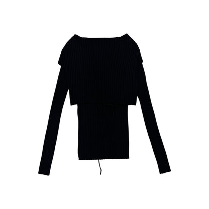 JEAN PAUL GAULTIER RIBBED OFF SHOULDER CARDIGAN TOP