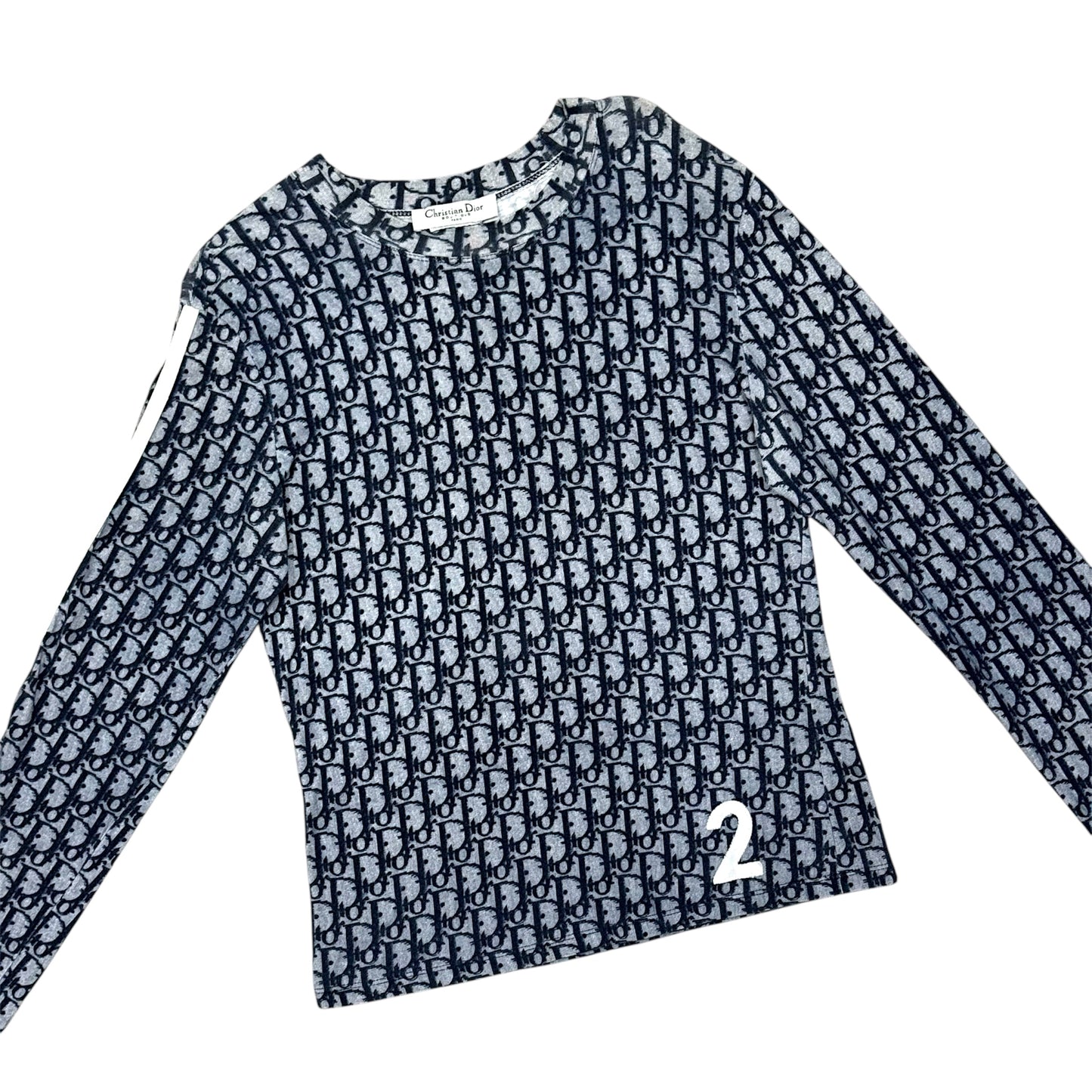 CHRISTIAN DIOR NAVY TROTTER MONOGRAM LONG SLEEVE TOP