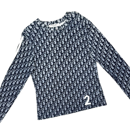 CHRISTIAN DIOR NAVY TROTTER MONOGRAM LONG SLEEVE TOP
