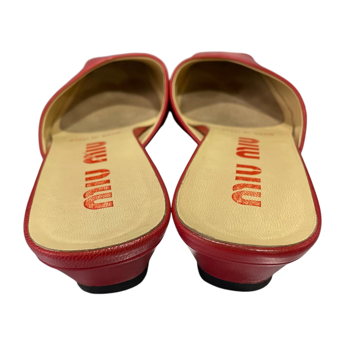 MIU MIU 1990S RED LEATHER SQUARED TOE KITTEN HEELS