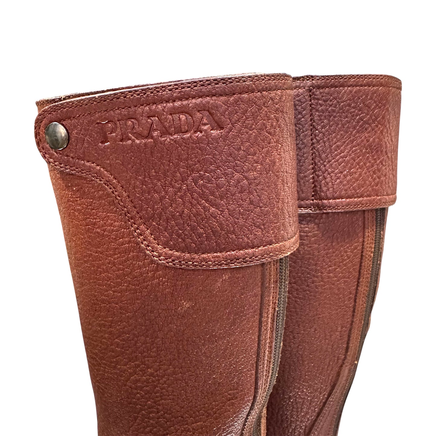PRADA  BROWN LEATHER RIDING BOOTS
