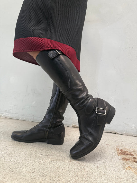 MIUMIU 00S BLACK BUCKLE BIKER BOOTS