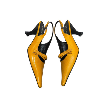 PRADA MUSTARD SLINGBACK PUMPS POINTED TOE HEELS
