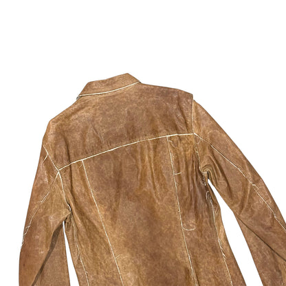 DOLCE & GABBANA BROWN LEATHER SHIRT