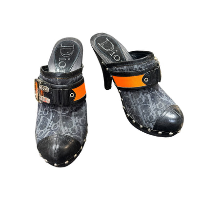 CHRISTIAN DIOR BY JOHN GALLIANO FLIGHT WOODEN MONOGRAM MULES