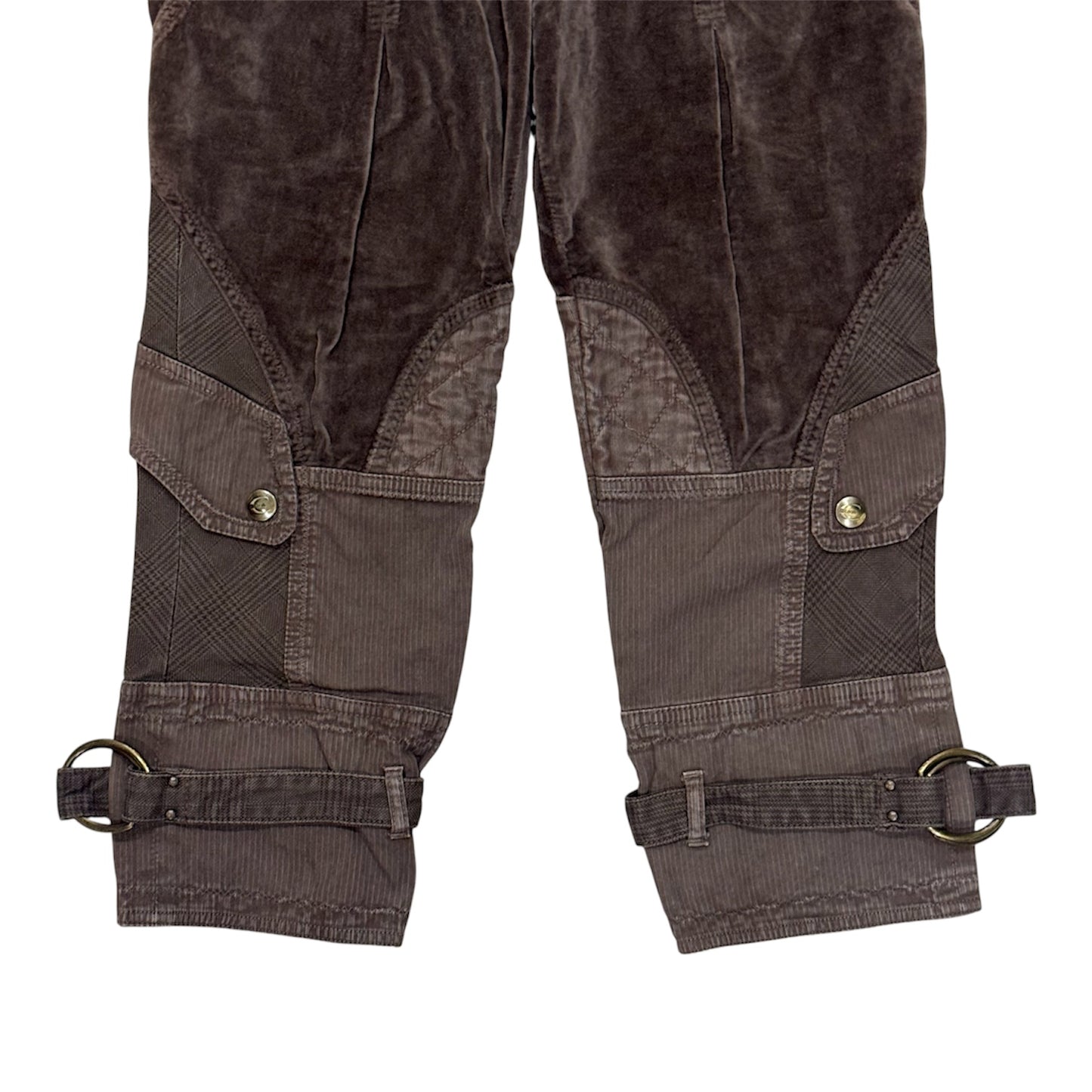 JUST CAVALLI BROWN VELVET DOUBLE WAIST PANELED CAPRIS