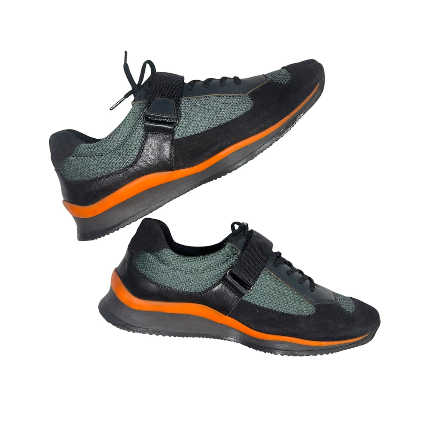 PRADA GREEN ORANGE BUCKLED SNEAKER