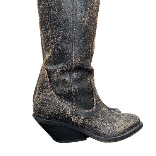 DIESEL DISTRESSED LEATHER KNEE HIGH COWBOY BOOTS
