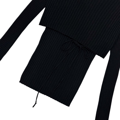 JEAN PAUL GAULTIER RIBBED OFF SHOULDER CARDIGAN TOP