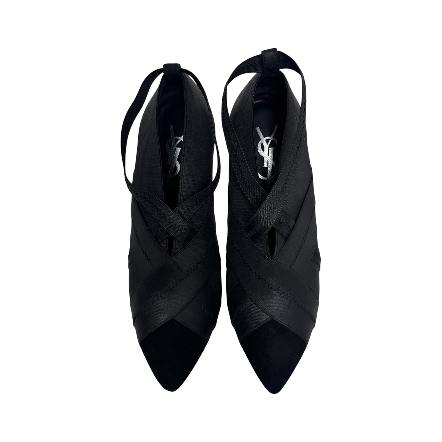 YVES SAINT LAURENT BLACK ELASTIC BANDAGE HEELS