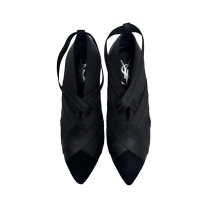 YVES SAINT LAURENT BLACK ELASTIC BANDAGE HEELS