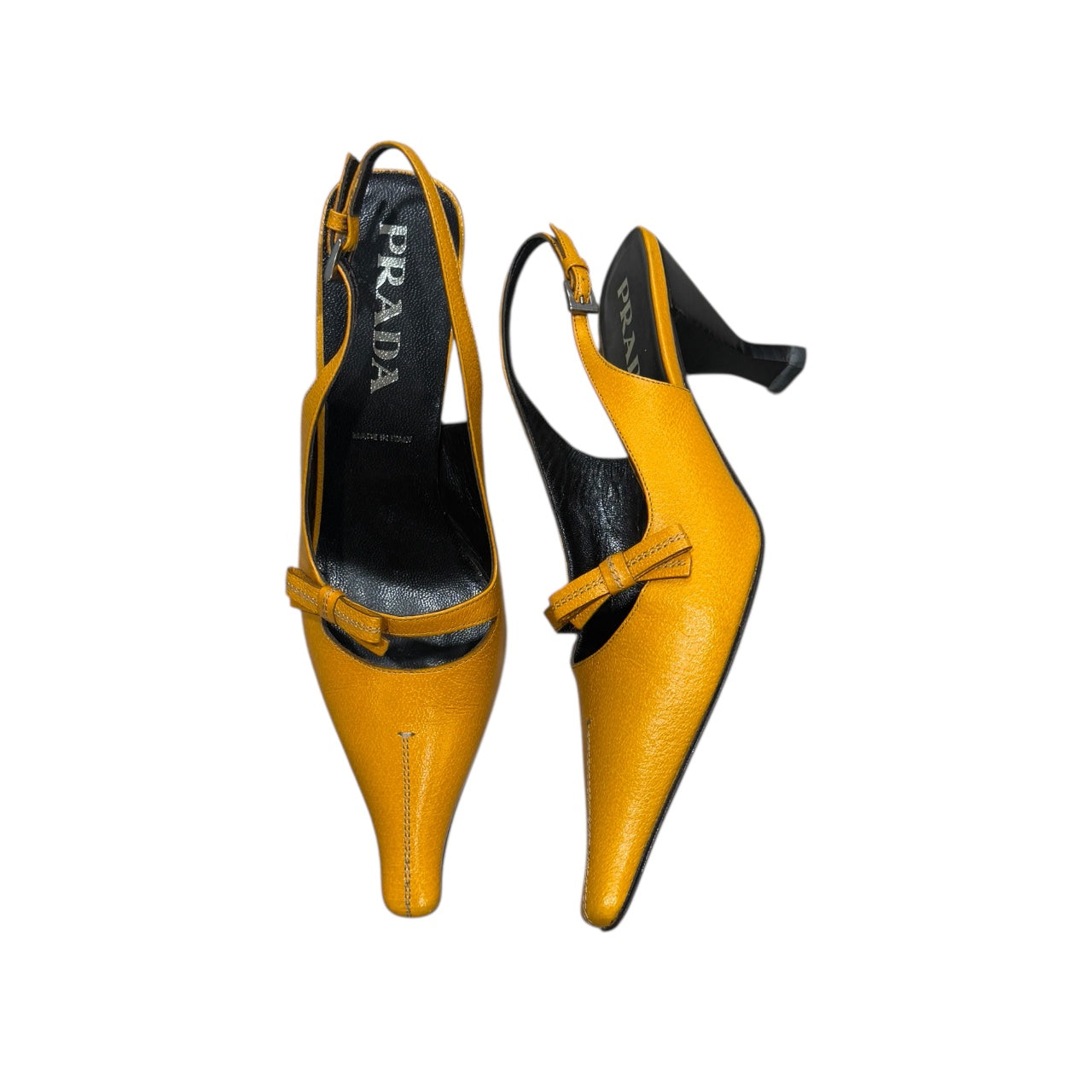 PRADA MUSTARD SLINGBACK PUMPS POINTED TOE HEELS