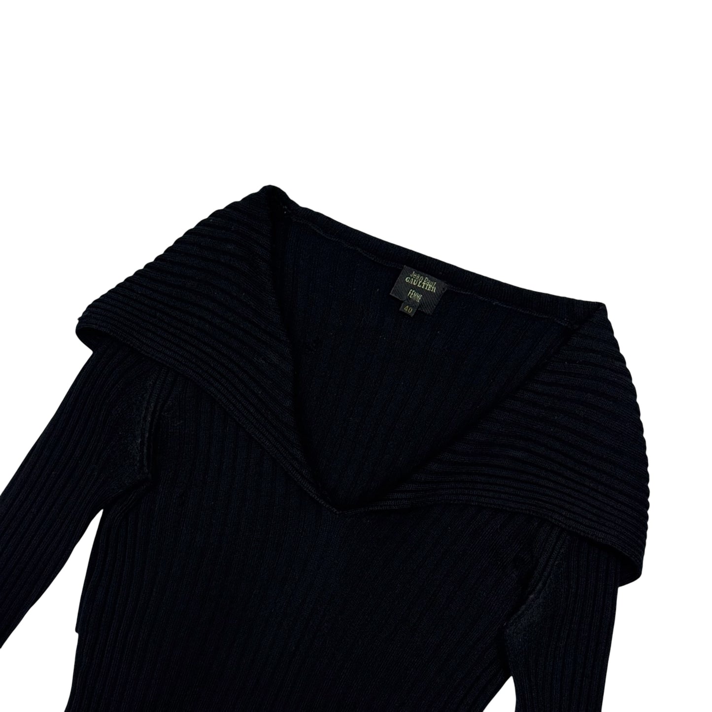 JEAN PAUL GAULTIER RIBBED OFF SHOULDER CARDIGAN TOP