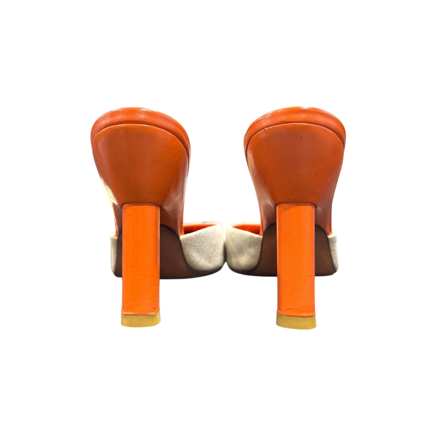 PRADA ORANGE CANVAS MULES