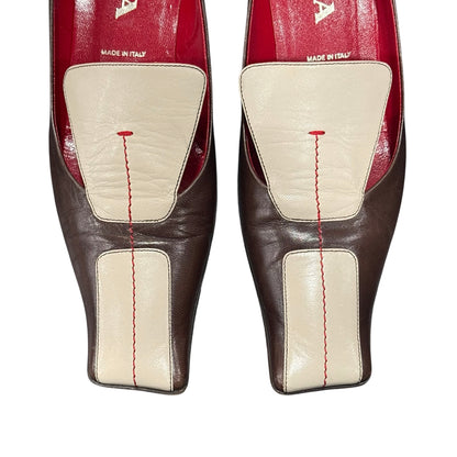 PRADA TWO TONE SQUARE TOE HEELS