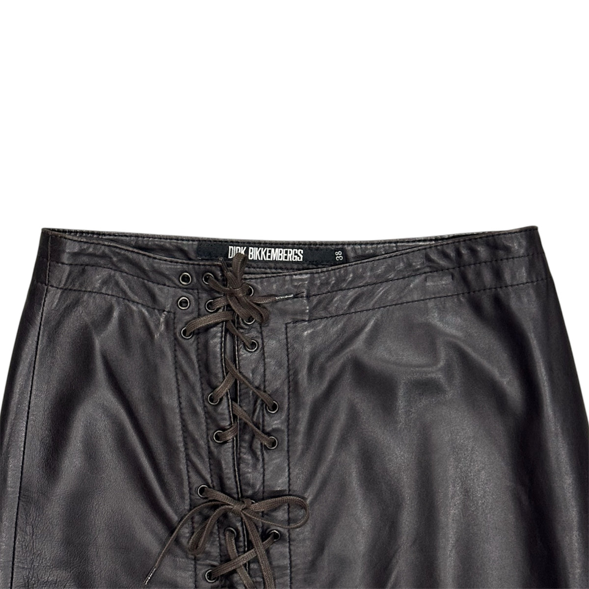 DIRK BIKKEMBERGS BROWN LACE UP LEATHER SKIRT