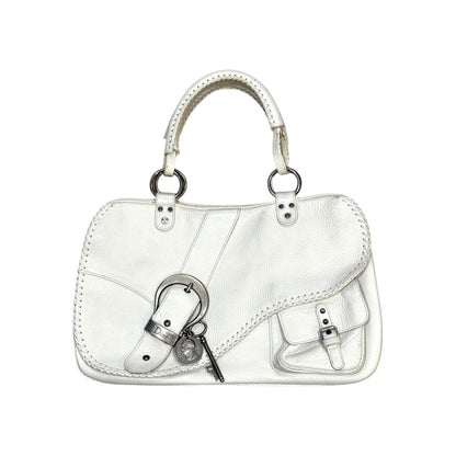 CHRISTIAN DIOR WHITE GAUCHO DOUBLE SADDLE BAG