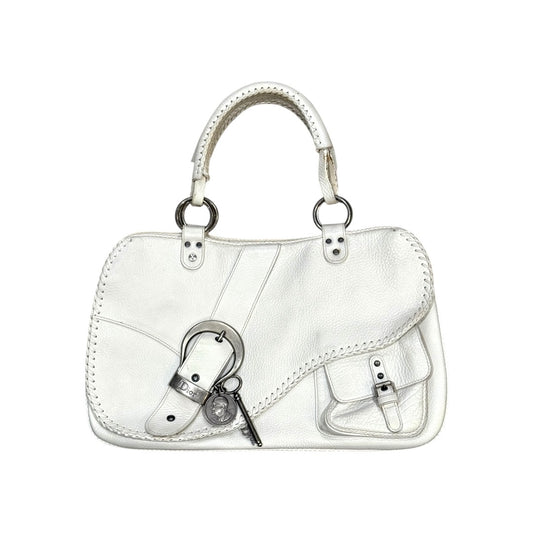 CHRISTIAN DIOR WHITE GAUCHO DOUBLE SADDLE BAG