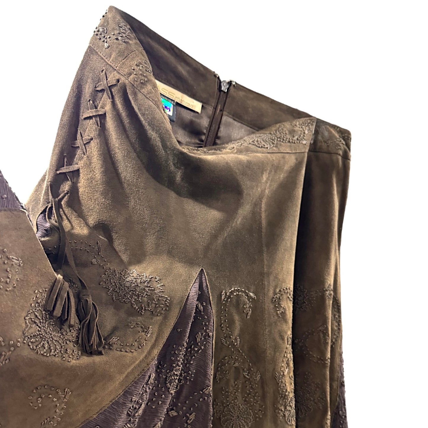 CLASS ROBERTO CAVALLI BROWN SUEDE LEATHER SKIRT