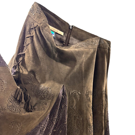 CLASS ROBERTO CAVALLI BROWN SUEDE LEATHER SKIRT