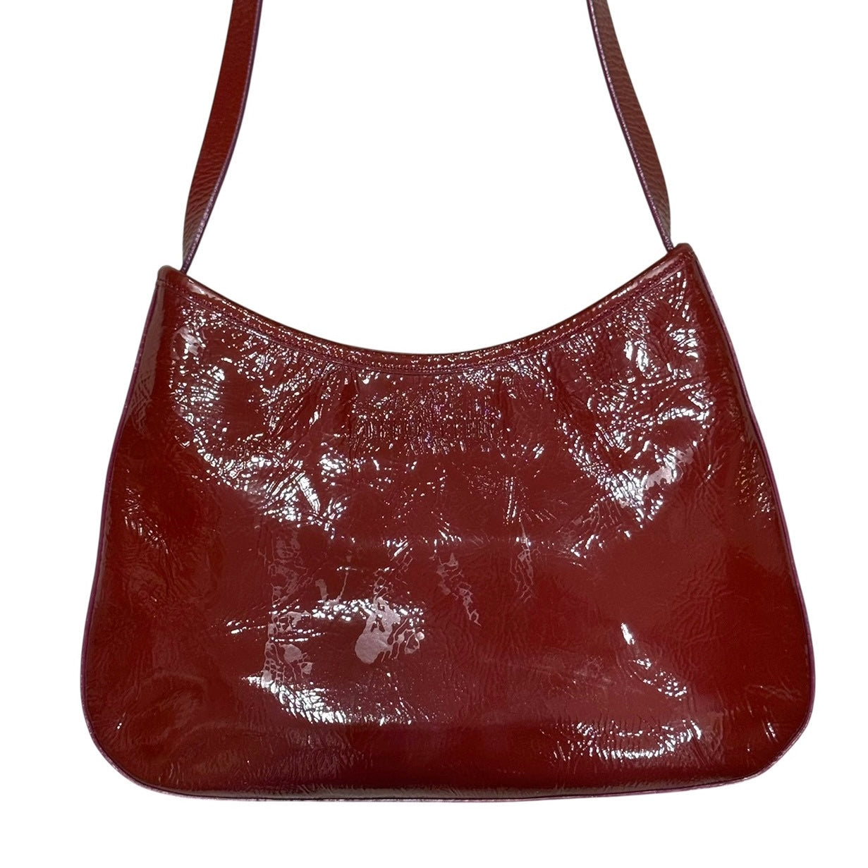 MIU MIU FW1999 RED MOUTON SHEARLING PATENT LEATHER CROSSBODY BAG