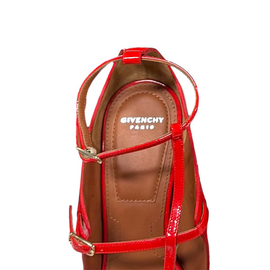 GIVENCHY RED PATENT LEATHER BUCKLED HEELS