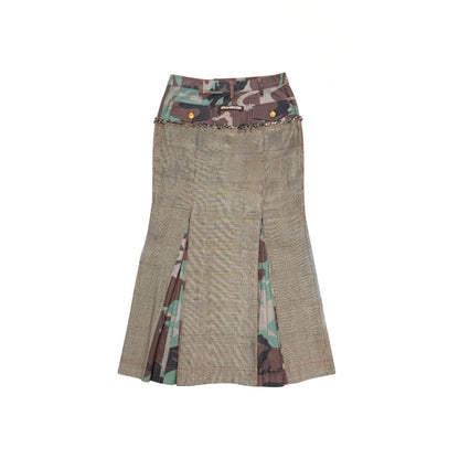 JEAN PAUL GAULTIER GLEN CHECK CAMOUFLAGE PLEATED SKIRT