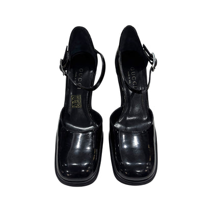 GUCCI BY TOM FORD BLACK PATENT LEATHER PLATFORM HEELS