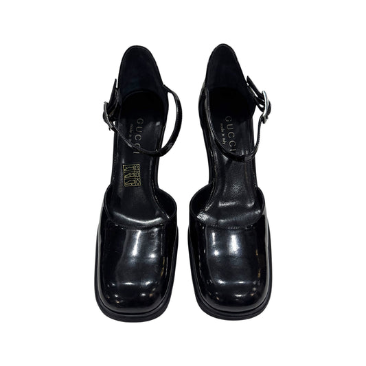GUCCI BY TOM FORD BLACK PATENT LEATHER PLATFORM HEELS