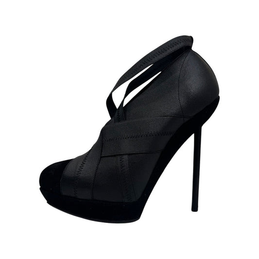 YVES SAINT LAURENT BLACK ELASTIC BANDAGE HEELS