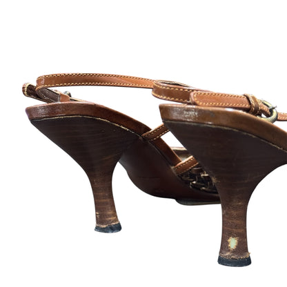 MIU MIU WOVEN BROWN SLINGBACK HEELS