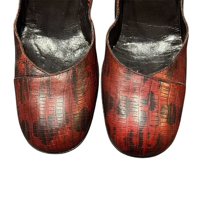 MIUMIU BURGUNDY CROC LEATHER HEELS