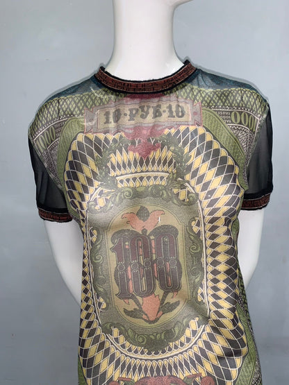 RARE JEAN PAUL GAULTIER 1994 BANK NOTE MESH TOP