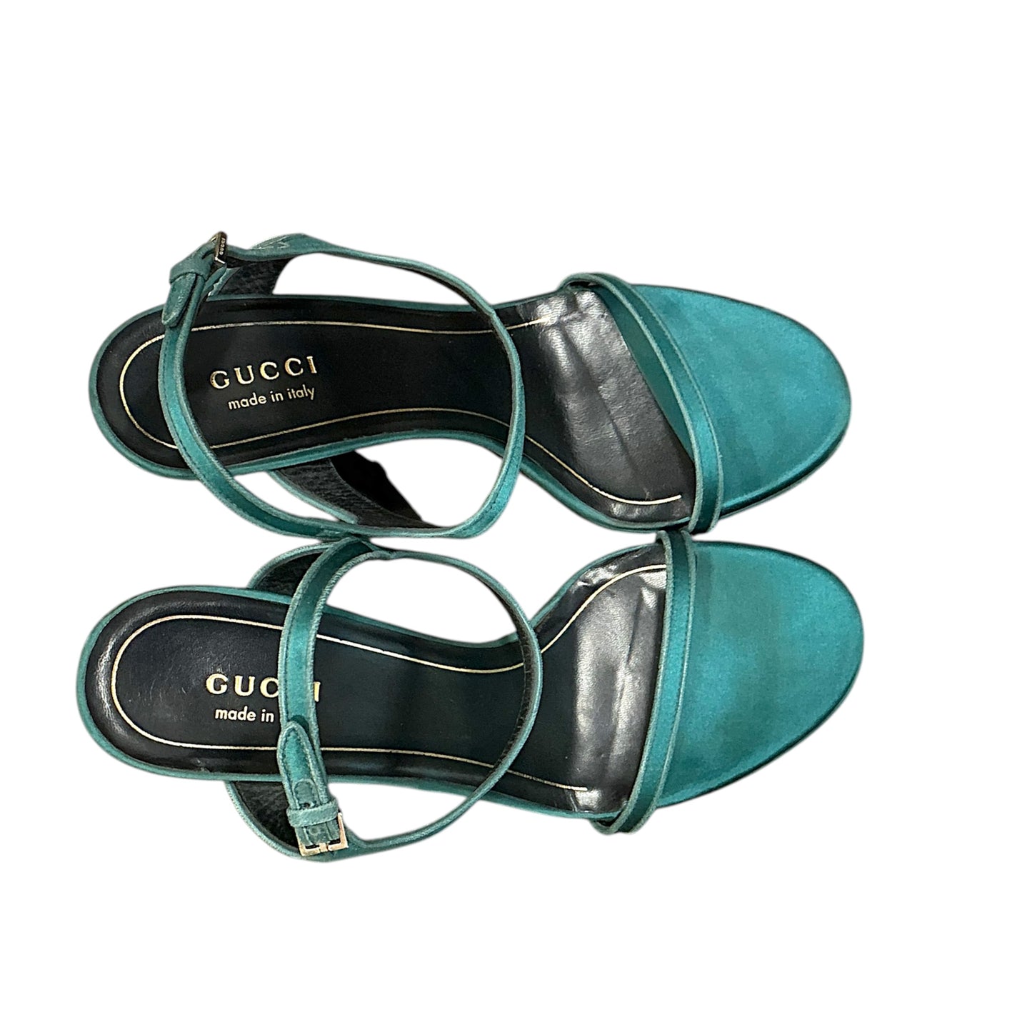 GUCCI GREEN SATIN PLATFORM HEELS