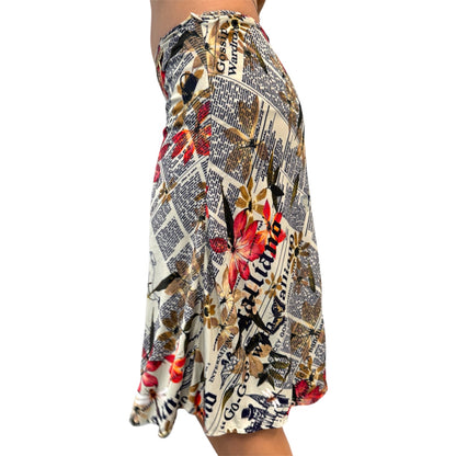 JOHN GALLIANO NEWSPAPER PRINTS SILK SKIRT
