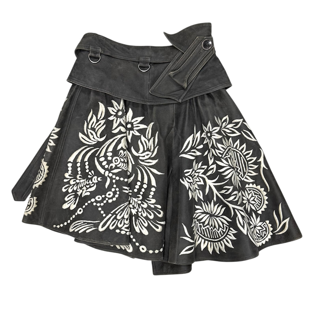 JOHN GALLIANO EMBROIDERED WRAPPED LEATHER SKIRT