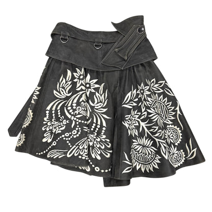 JOHN GALLIANO EMBROIDERED WRAPPED LEATHER SKIRT