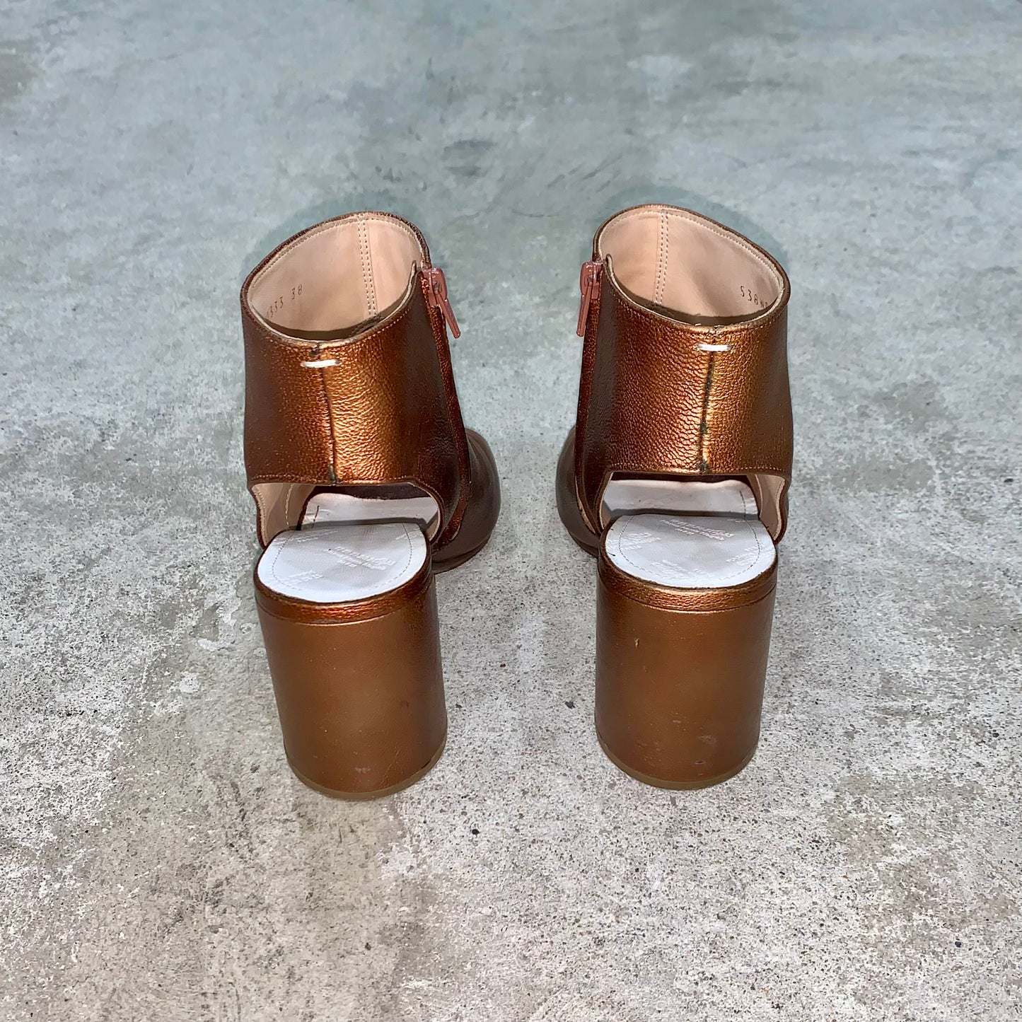 Maison Margiela brown metallic heels and toe cutout boots