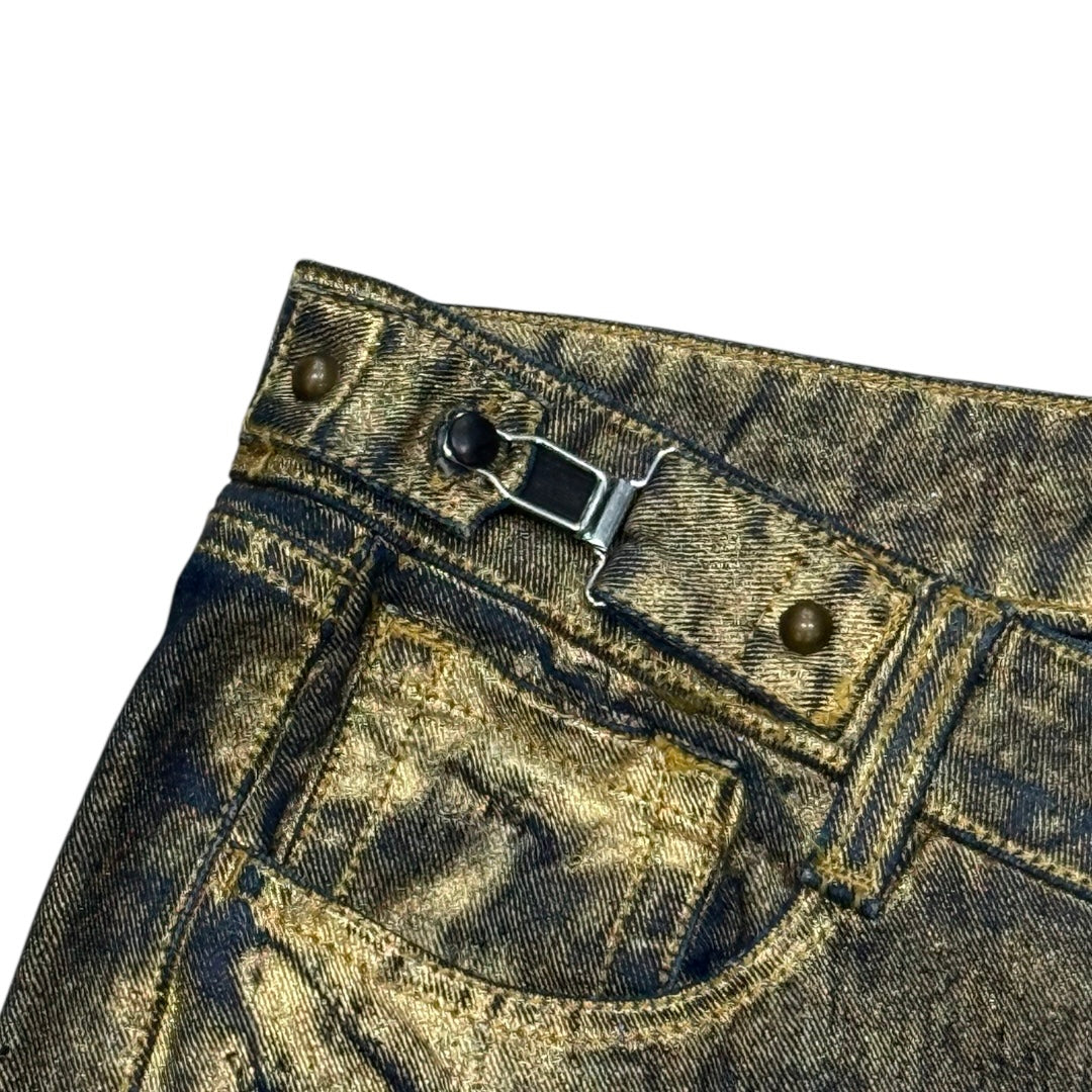 JEAN PAUL GAULTIER GOLD PAINTED STUD HEM CAPRIS PANTS