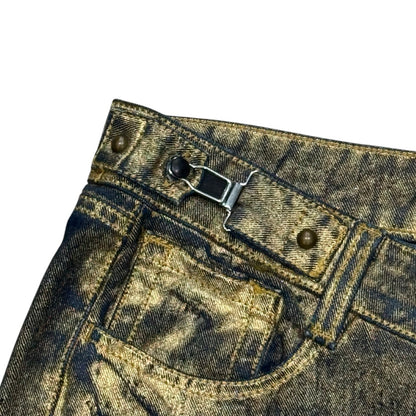 JEAN PAUL GAULTIER GOLD PAINTED STUD HEM CAPRIS PANTS