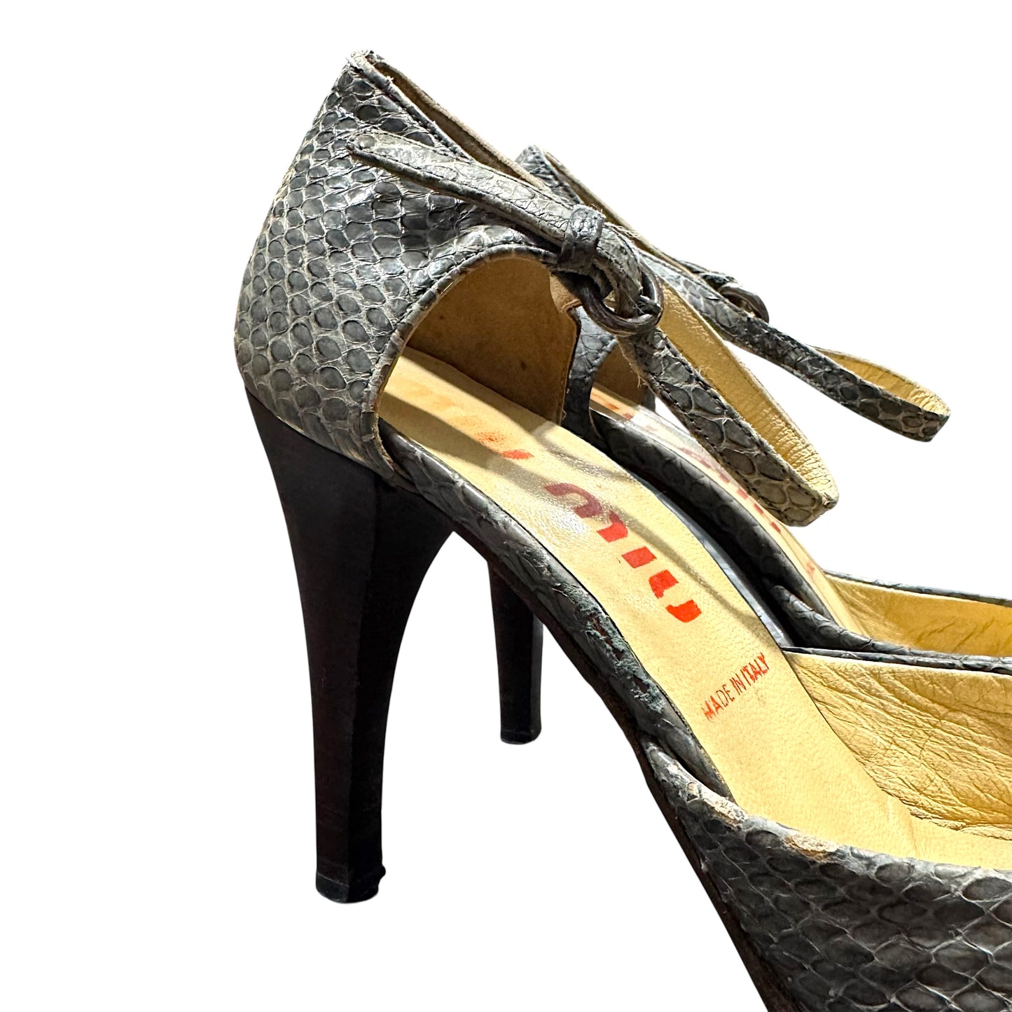 MIU MIU GREEN SNAKE SKIN HEELS