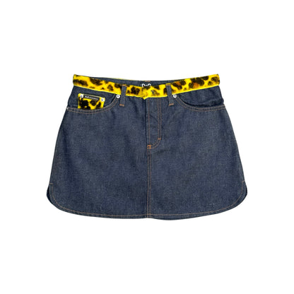 DOLCE & GABBANA LEOPARD FUR DENIM MINI SKIRT