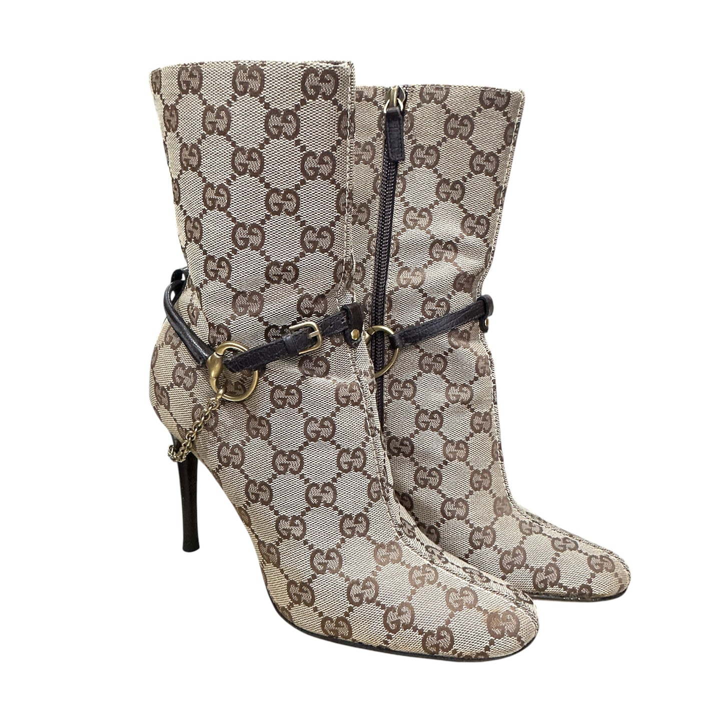 GUCCI TAN MONOGRAM BOOTS