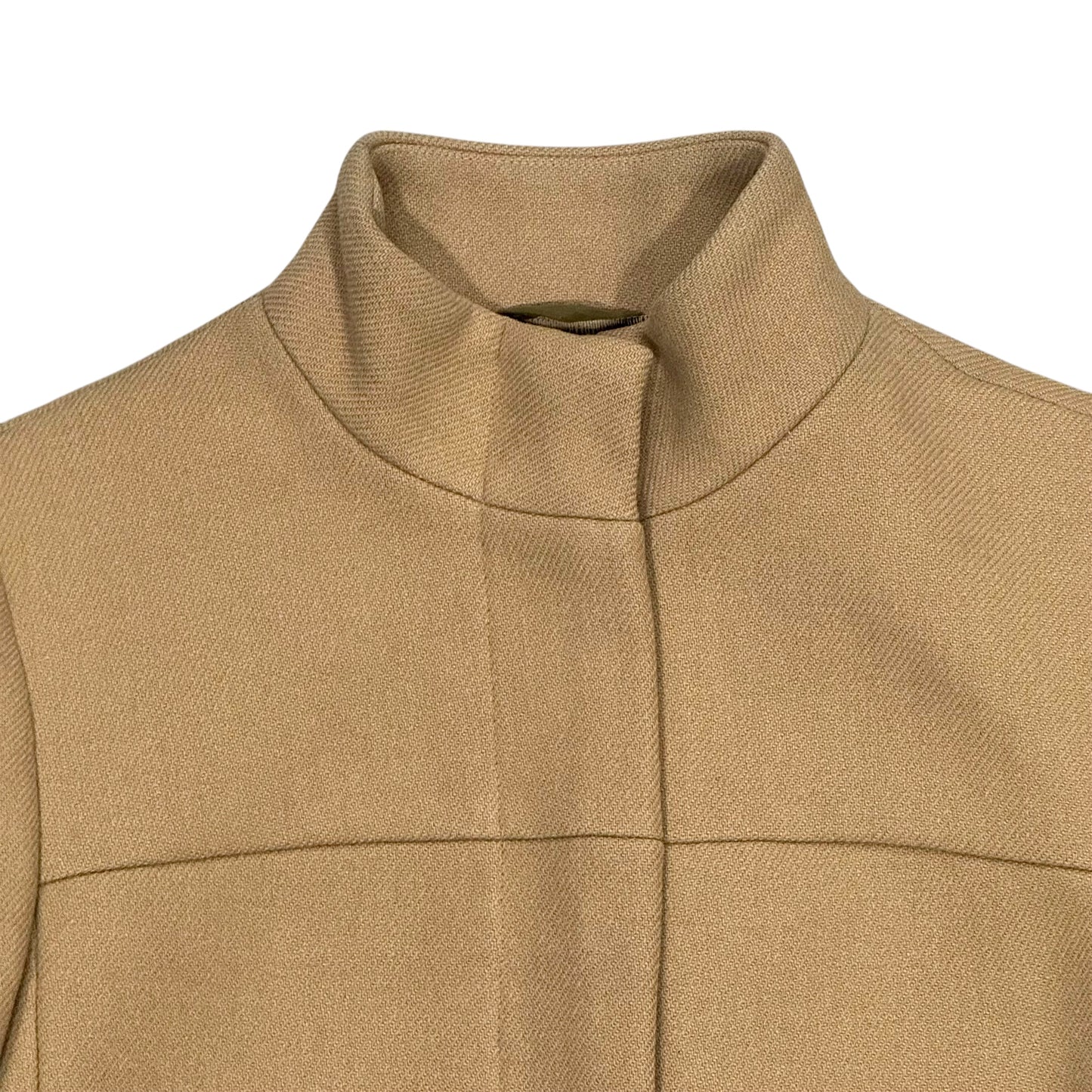 PRADA TAN WOOL BUCKLED COAT