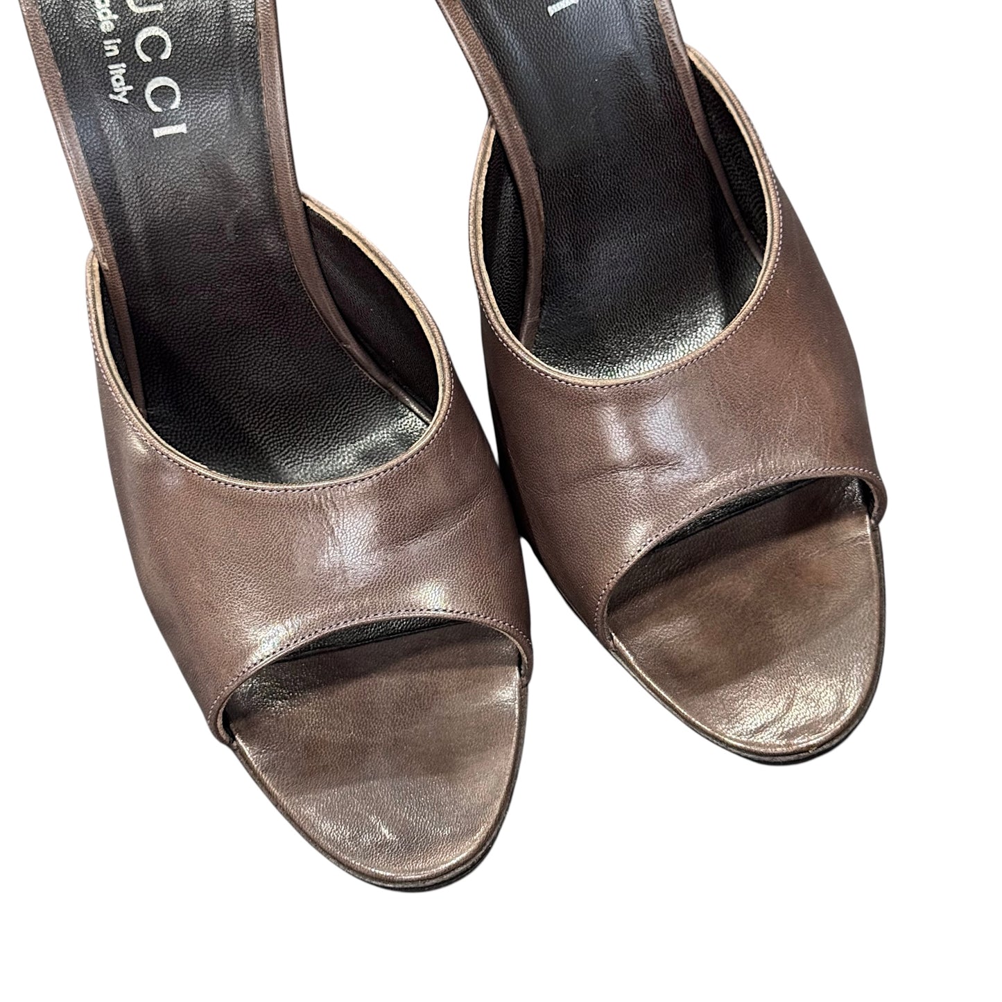 GUCCI BROWN OPEN TOES HEELS