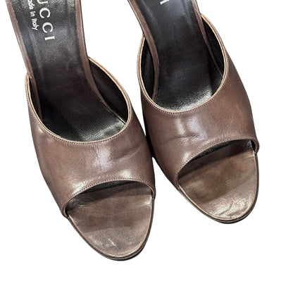 GUCCI BROWN OPEN TOES HEELS