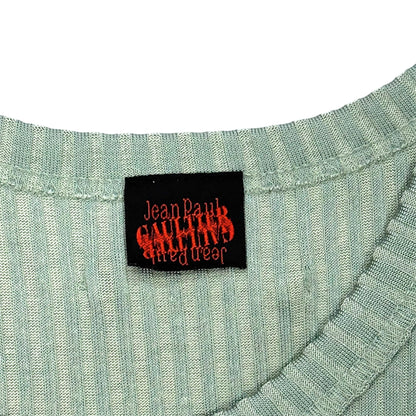 JEAN PAUL GAULTIER MINT RIBBED HALTER TANK TOP