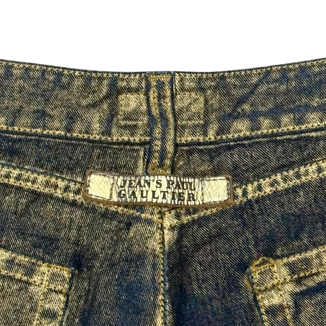 JEAN PAUL GAULTIER GOLD PAINTED STUD HEM CAPRIS PANTS