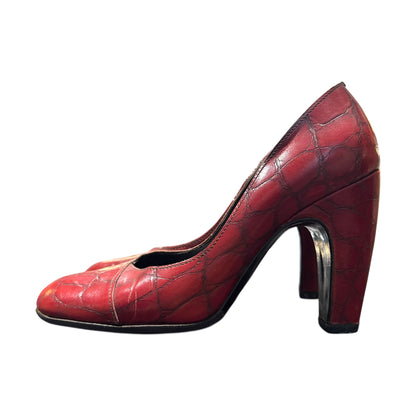 MIUMIU RED CROC LEATHER HEELS