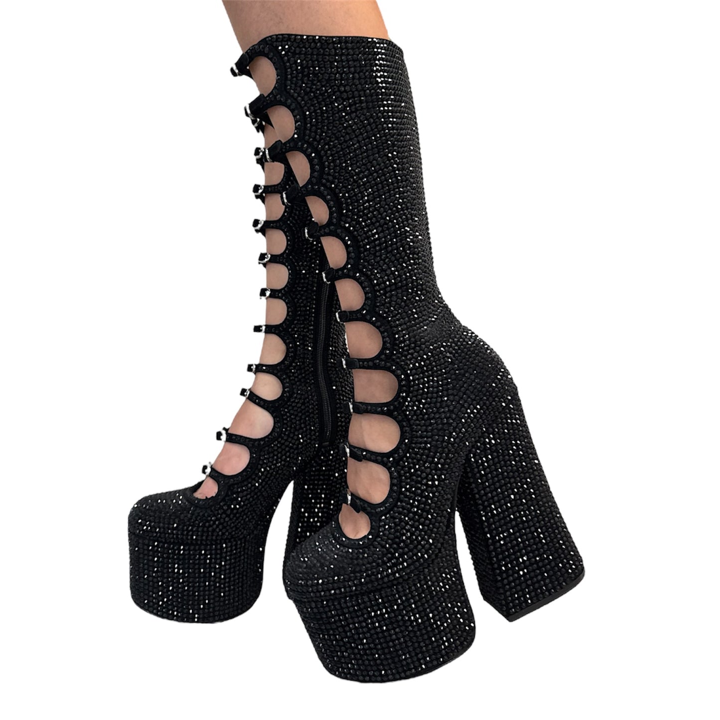 MARC JACOB KIKI BLACK RHINESTONE HIGH BOOTS